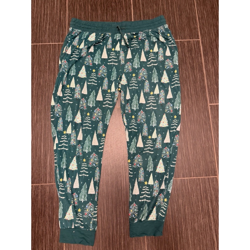 Little Sleepies Christmas Tree Oh Tannenbaum Pants Joggers Adult Sz L Holiday